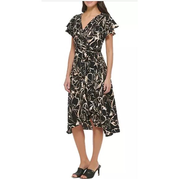 DKNY Women's Flutter Sleeve Printed Fit and Flare‎ Dress Size 2 - Picture 4 of 6